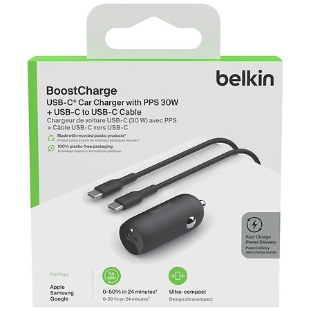 Belkin PD Car Charger - Chargeur voiture PD 20W avec câble USB-C vers  Lightning - Chargeur - BELKIN