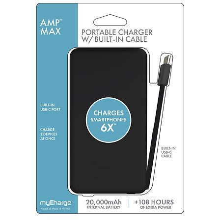 MyCharge Portable Charger with Built-In Cable Black