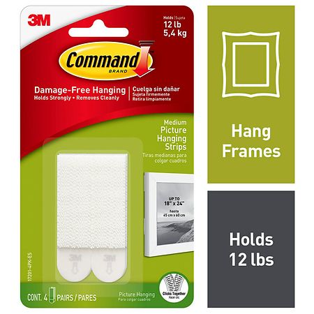 Command™ Medium Picture Hanging Strips, Damage-Free, White, Pack of 132  Pairs of Strips 