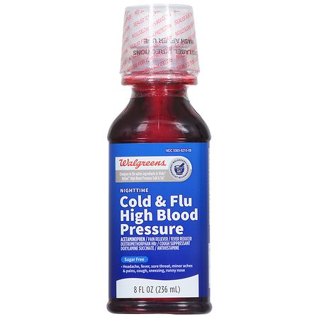 Walgreens Nighttime Cold & Flu High Blood Pressure Liquid Sugar Free