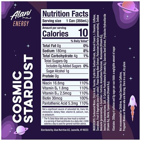ginseng guarana l carnitine and taurine Alani Nu Sugar Free Energy Drink Can Cosmic Stardust Dosage:500mcg/500mcg Buy Wins Town Skin spf50-body-lotion