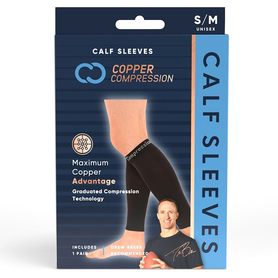 Copper Compression Calf Sleeves  Compression Sleeve for Recovery &  Performance Black, Black