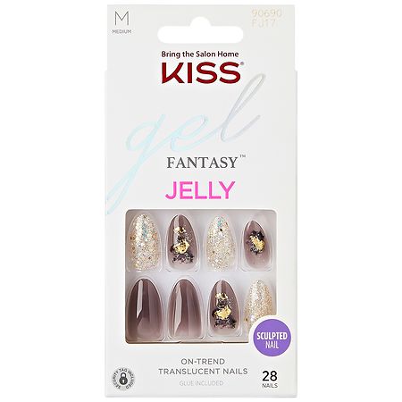 Kiss Gel Fantasy Jelly Press-On Nails Medium Brown & Gold