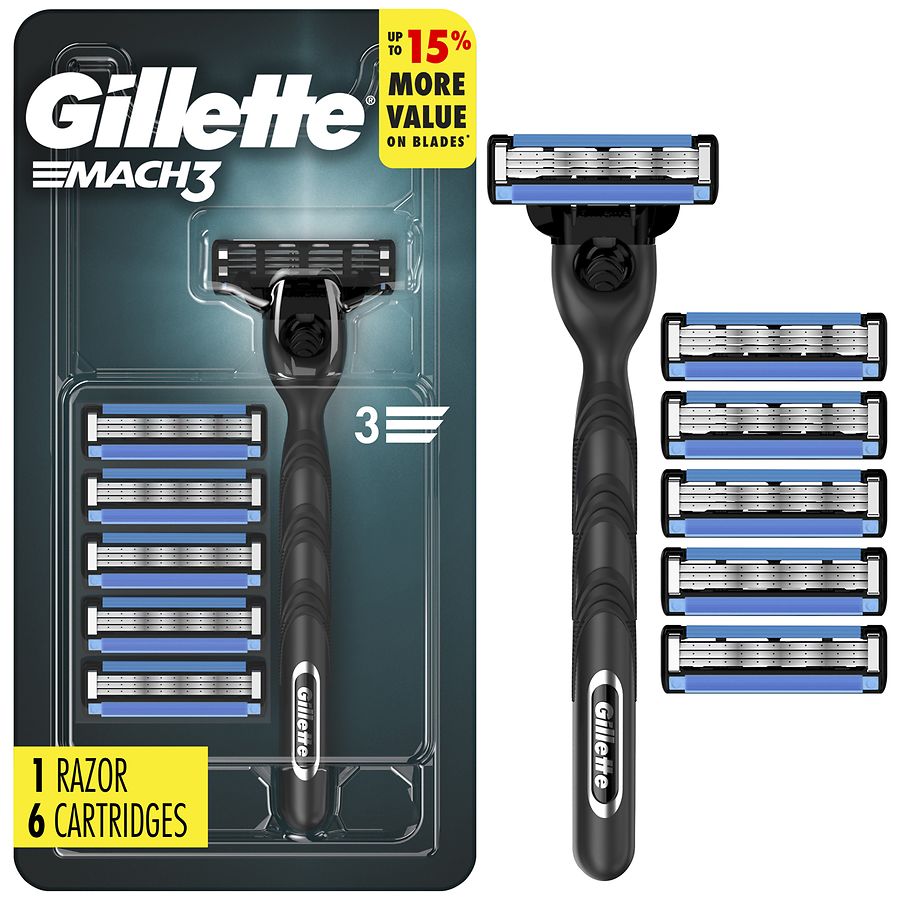Gillette Shaving Razor Handle for Men, 3-Blade Razor Refills Black