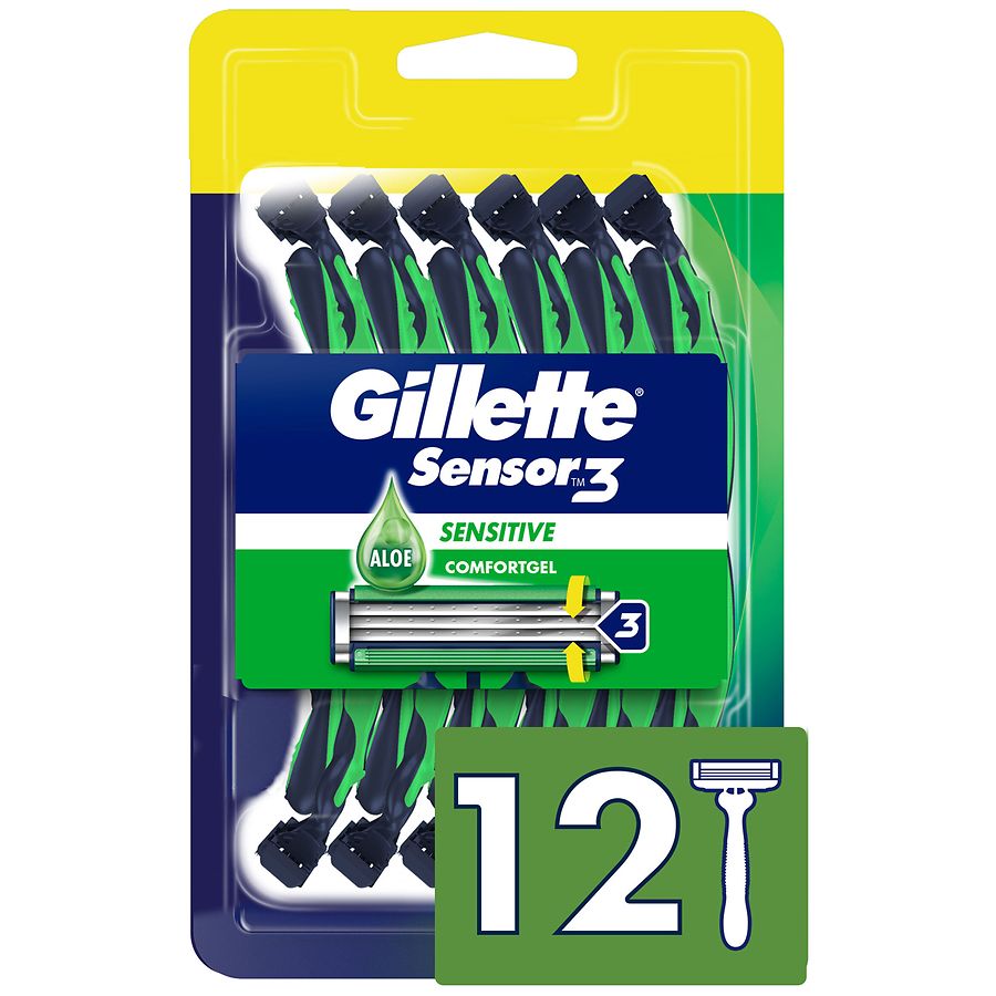 Gillette Sensitive Men's Disposable Razors Black and Green