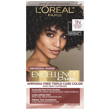 L'Oreal Paris Excellence Universal Nudes No Ammonia Permanent Hair Color, 100 Percent Gray Coverage Natural Black
