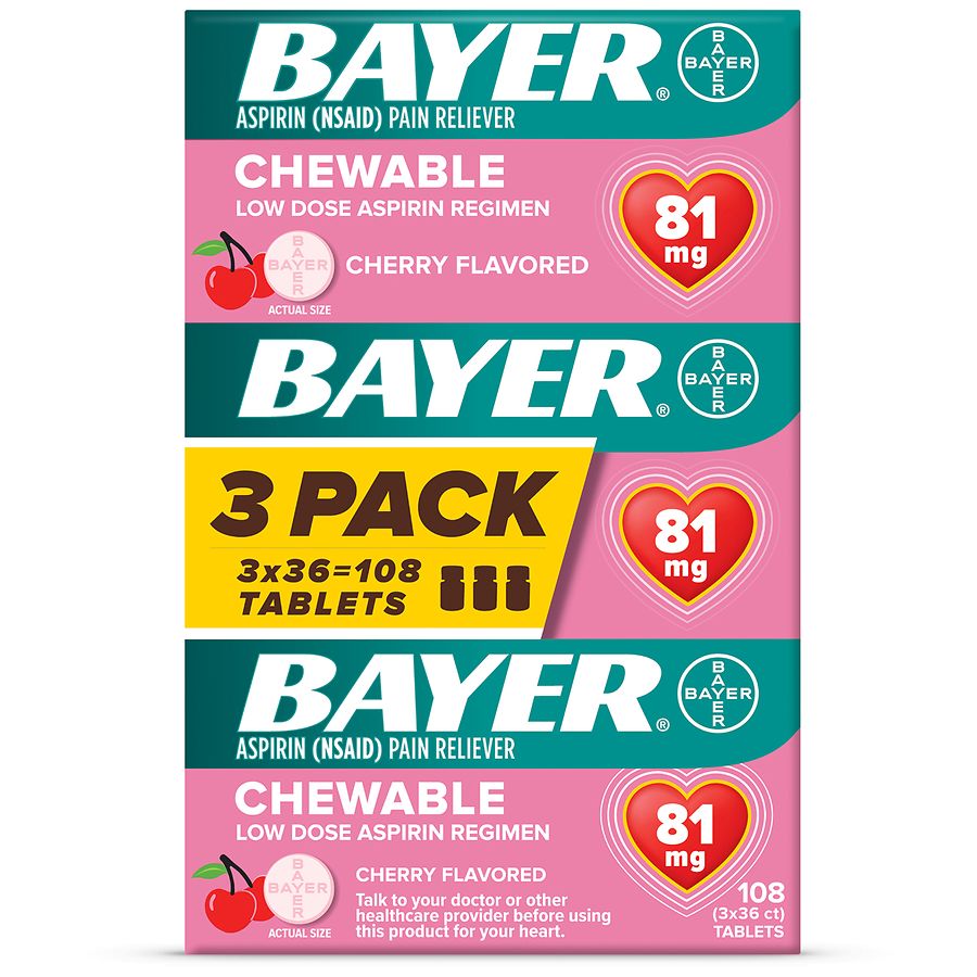 Bayer Low Dose Aspirin Reigmen Chewable Tablets, Pack Cherry