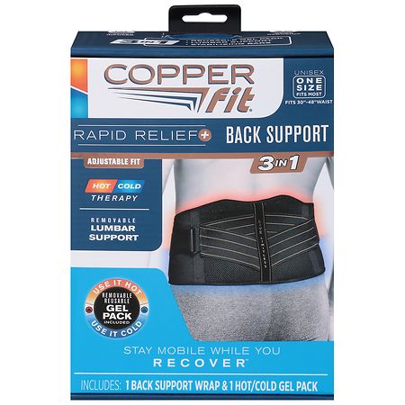 COPPER FIT Unisex Adult Rapid Relief Back LUMBAR Support Brace, Black,  38-40 