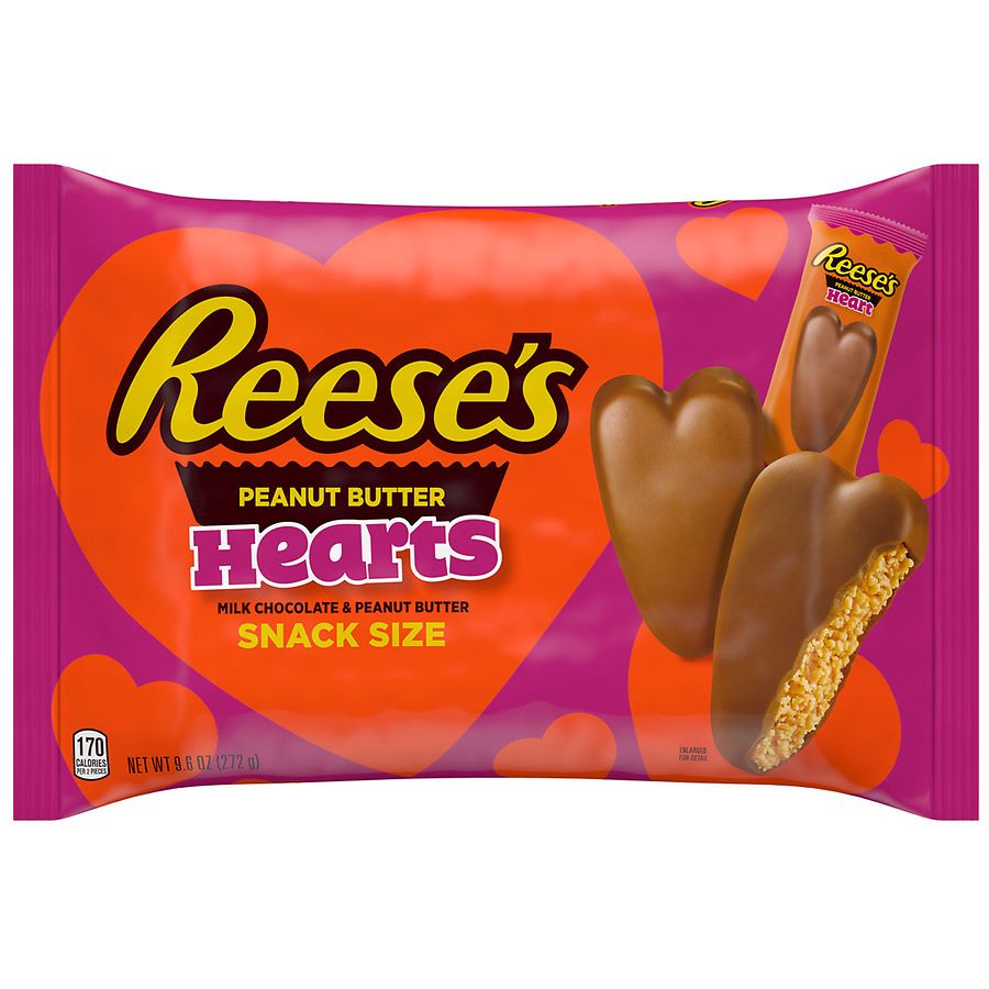 REESE'S Milk Chocolate Snack Size Peanut Butter Hearts, Valentine's Candy Bag Milk Chocolate, Snack Size