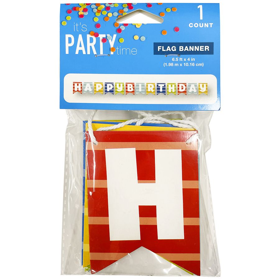 It's Party Time Happy Birthday Stripes Ribbon Banner | Walgreens