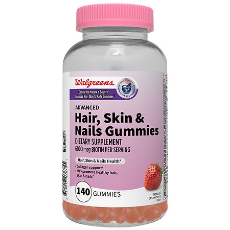 Walgreens Advanced Hair, Skin & Nails Gummies Natural Strawberry