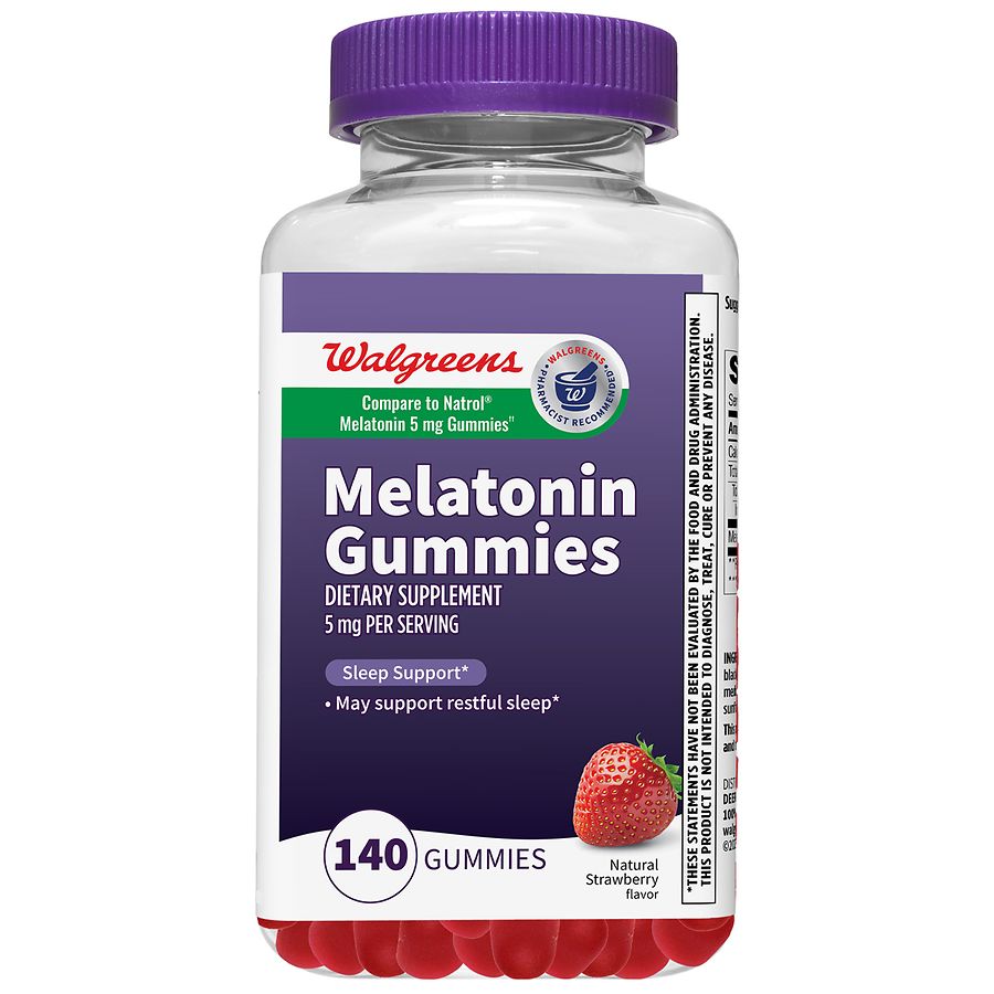 Walgreens Melatonin 5 mg Gummies (100 days) Natural Strawberry | Walgreens