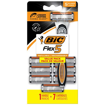 BIC 5 Blade Razors for a Smooth Shave, 1 Handle & 7 Cartridges, Shaving Kit