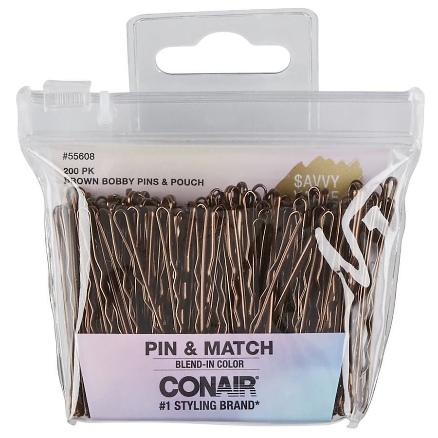Conair Savvy Value Brown Bobby Pins & Pouch (200 ct)