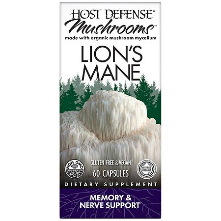 Host Defense Lion's Mane Mushroom Supplement Capsules for Memory & Nerve Support