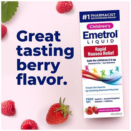 Emetrol Non-Drowsy Rapid Nausea Relief Liquid for Upset Stomach Mixed Berry