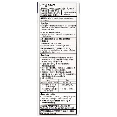 Emetrol Non-Drowsy Rapid Nausea Relief Liquid for Upset Stomach Mixed Berry