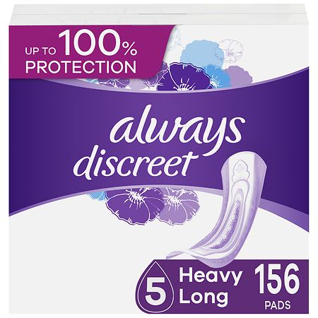 Always Discreet Incontinence Pads - 5 Drop Extra Heavy Long Pads - 156ct