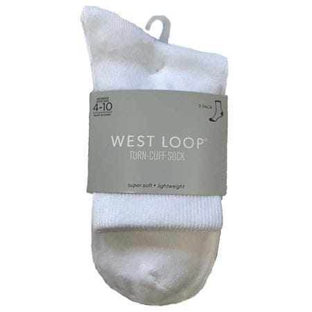 West Loop Women's Casual Turn-Cuff Socks White