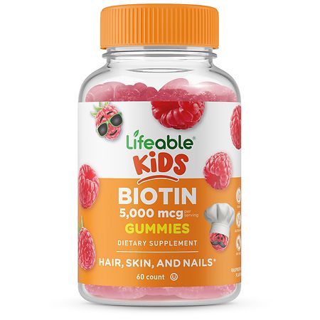 Lifeable Kids Biotin 5000 mcg Hair, Skin, Nails Gummies Raspberry