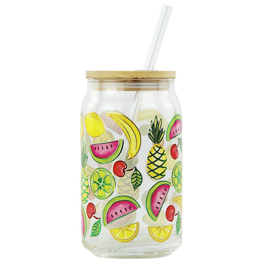 Modern Expressions Glass Cup with Straw, Mixed Fruit Walgreens
