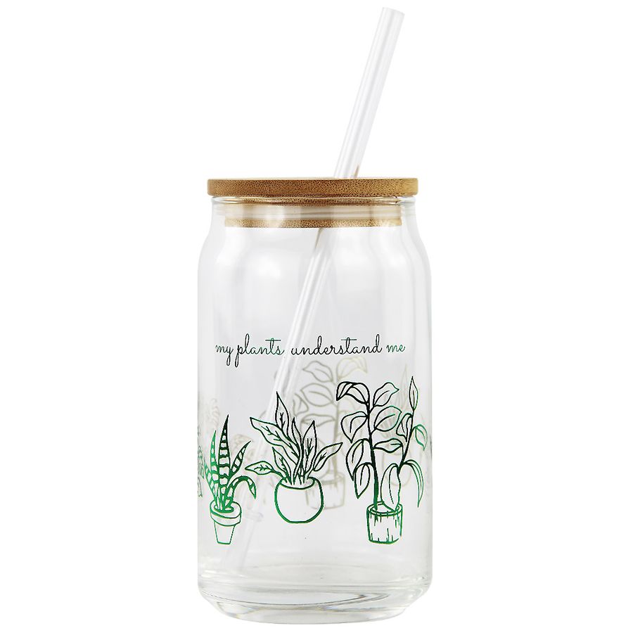 Modern Expressions Glass Cup with Straw, Plants Walgreens