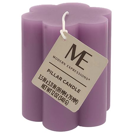 Modern Expressions Short Flower Pillar Candle Purple