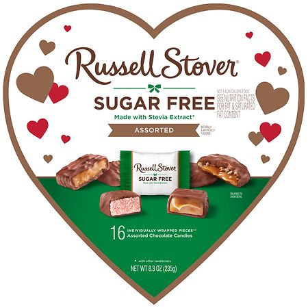 Russell Stover Valentine's Day Sugar Free Assorted Chocolate Candy Heart Gift Box Assorted - 8.3 oz