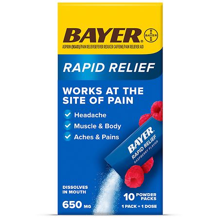 Bayer Rapid Relief Powder Packs with Aspirin & Caffeine Raspberry
