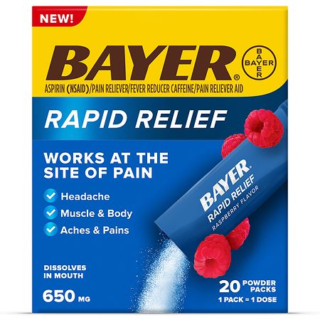 Bayer Rapid Relief Powder Packs With Aspirin & Caffeine Raspberry