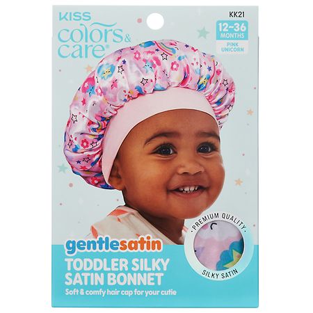 Kiss Colors & Care Satin Bonnet, Toddler Silky, Pink Unicorn, 12-36 Months