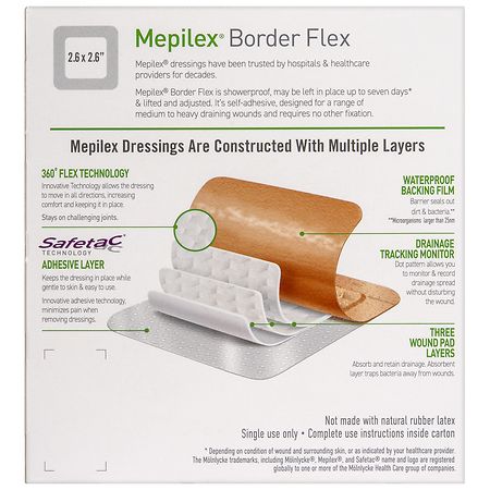 Mepilex Border Flex Flexible, All-In-One Silicone Foam Adhesive Dressing 4" x 4"
