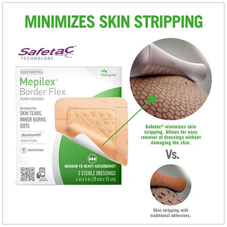 Mepilex Border Flex Flexible, All-In-One Silicone Foam Adhesive Dressing 4"  x 4" | Walgreens