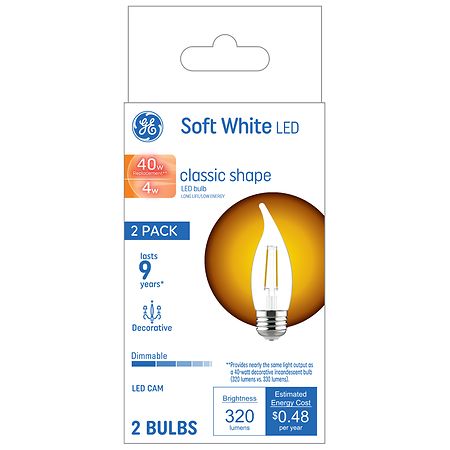GE 4 Watts Classic Shape Soft White LED Light Bulbs