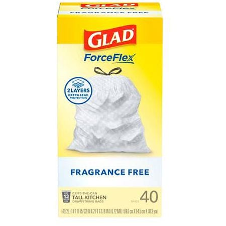 Glad ForceFlex Drawstring Bags Fragrance Free, 13 Gallon