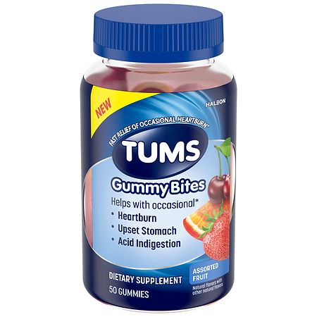 Tums Gummy Bites for Occasional Heartburn Relief, Upset Stomach and Acid Indigestion Assorted Fruit