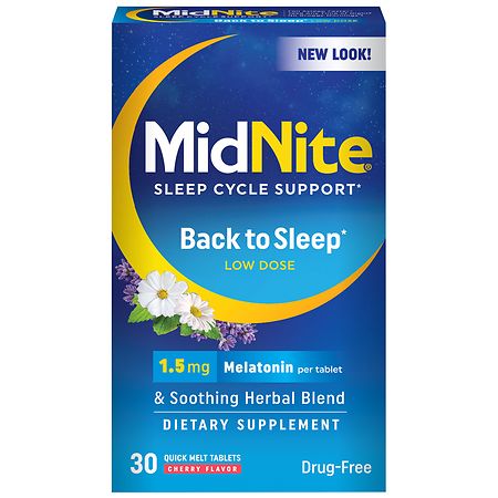 Midnite Low Dose-Drug-Free Sleep Aid Supplement, 1.5mg Melatonin + Herbs