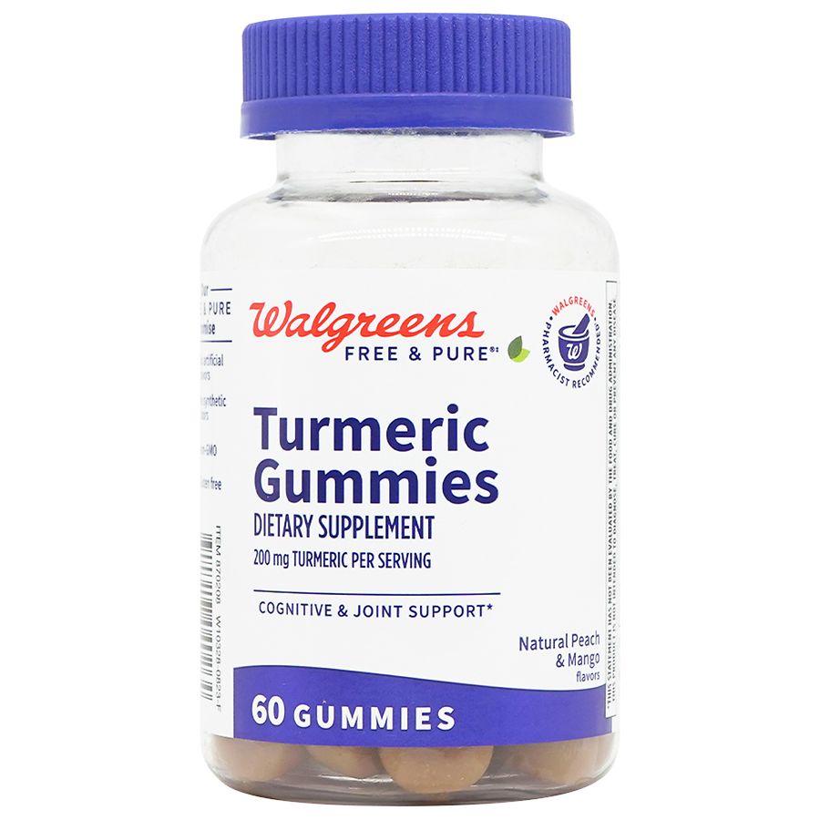 Walgreens Free & Pure Turmeric 200mg Gummies Natural Peach & Mango