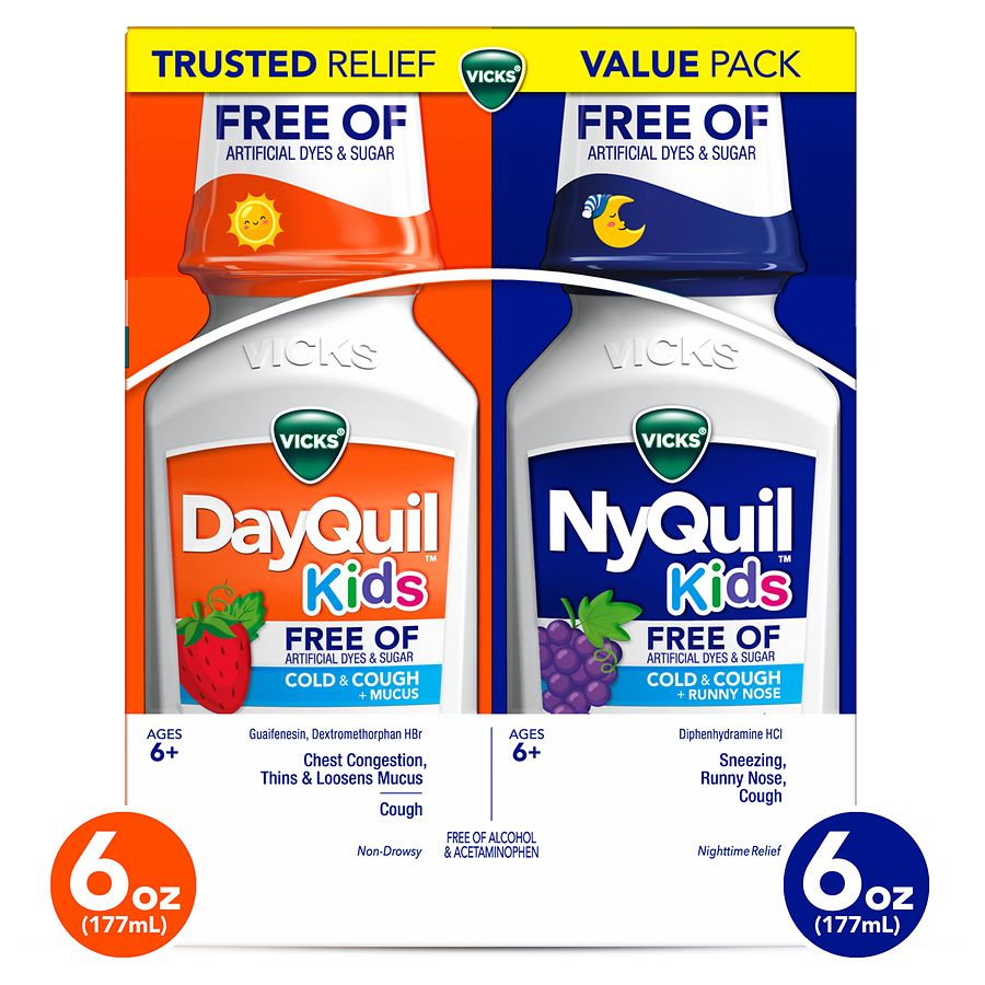 Vicks Kids DayQuil & NyQuil Free Of Cold & Cough Multi-Symptom Relief ...