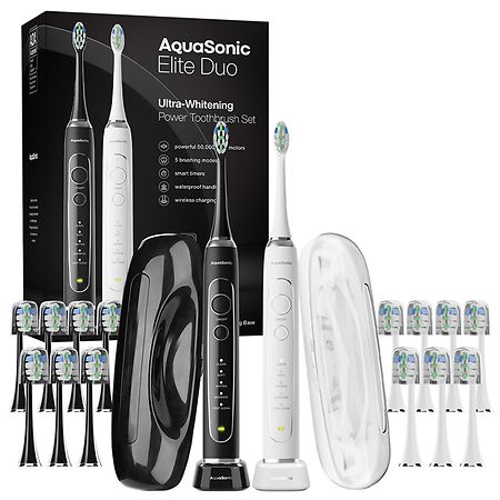 Aquasonic Elite Duo Electric Toothbrush Set Black and White