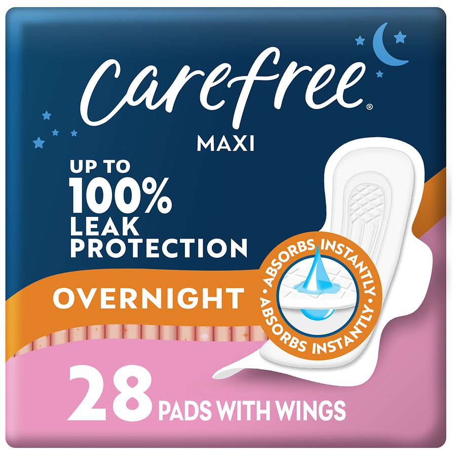 Carefree Maxi Pads Overnight with Wings Walgreens