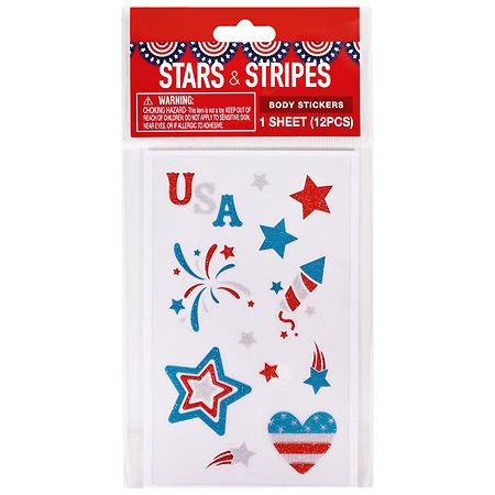 Stars & Stripes Red, White & Blue Glitter Body Stickers