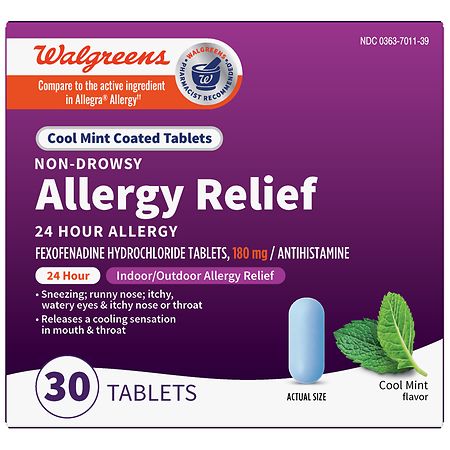Walgreens Allergy Relief, 24 Hour, Fexofenadine Hydrochloride 180 mg Cool Mint