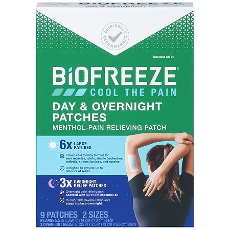 BIOFREEZE Patchs, Back Knee Muscle Joint and Arthritis Pain Lavender, Large & Overnight Relief