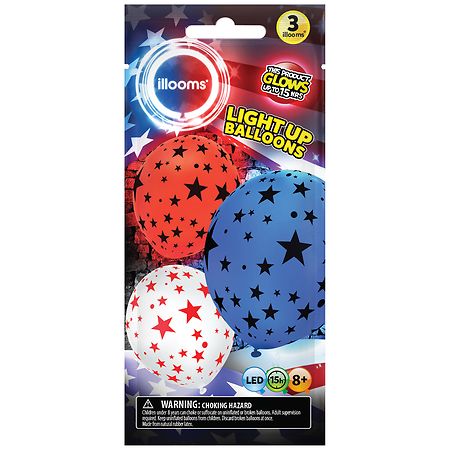 Illooms Patriotic Stars Light Up Balloons Red, White, Blue