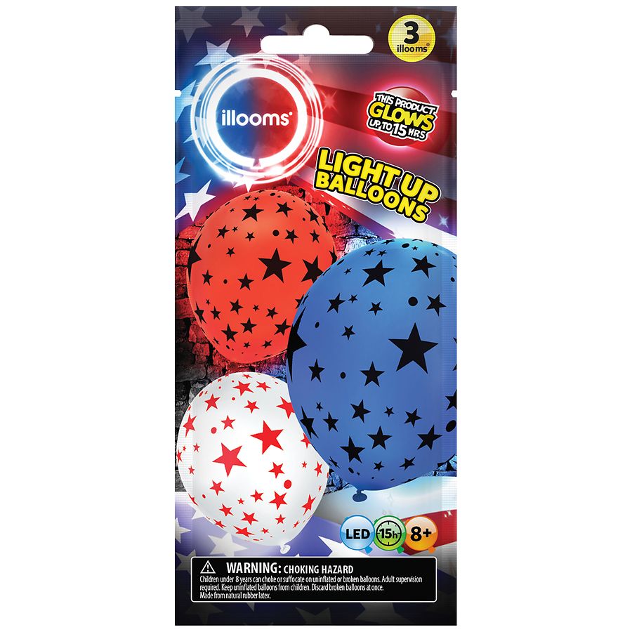 Illooms Patriotic Stars Light Up Balloons, Red, White, Blue | Walgreens