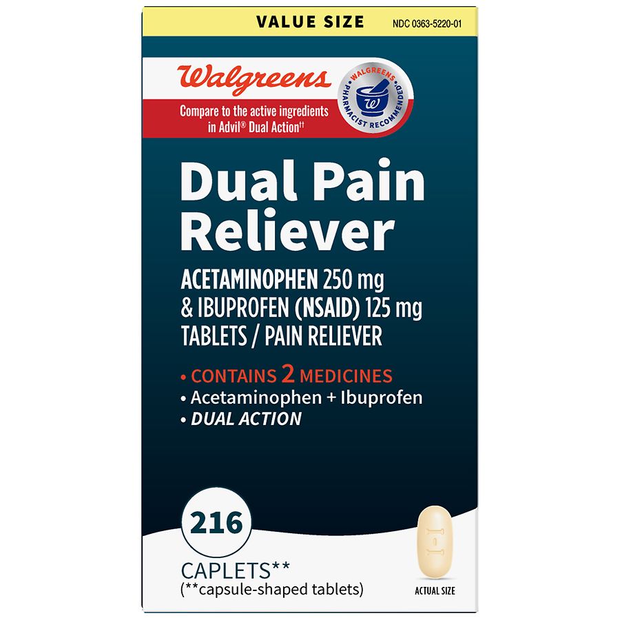 Walgreens Dual Action Acetaminophen 250 mg and Ibuprofen (NSAID) 125 mg