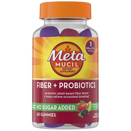 Metamucil Fiber Probiotics Gummies, No Sugar Added Strawberry Kiwi Blackberry