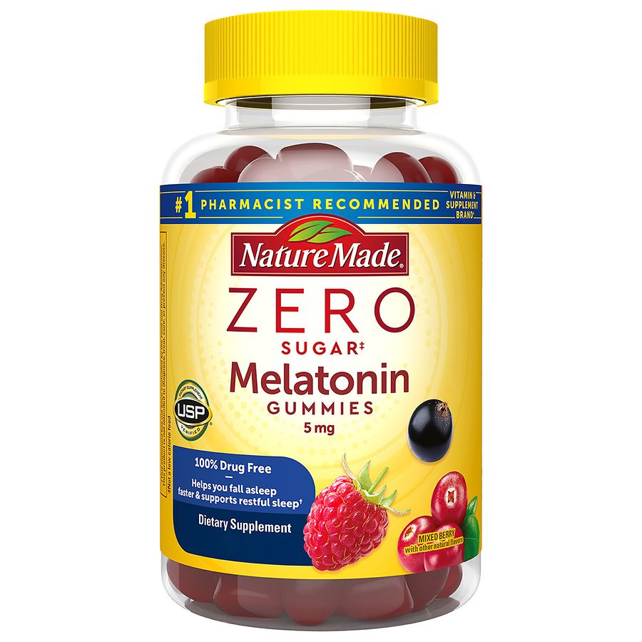 Nature Made Zero Sugar Melatonin Gummies 5mg Sleep Support Mixed Berry ...