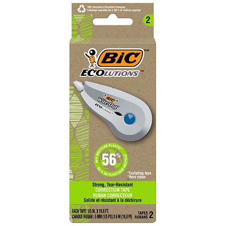 BIC Ecolutions Correction Tape, Made from 56% Recycled Plastic White